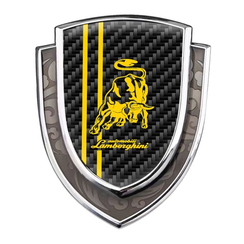 Lamborghini Emblem Badge Silver Black Carbon Yellow Stripes Classic Logo