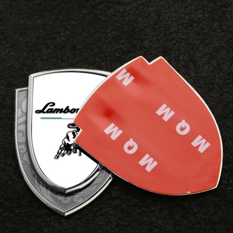 Lamborghini Emblem Car Badge Silver White Black Logo Italian Flag