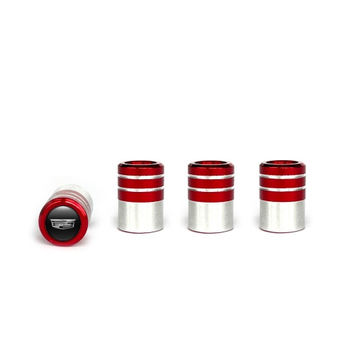 Cadillac Valve Caps Red 4 pcs Black Silicone Sticker with Grey Logo