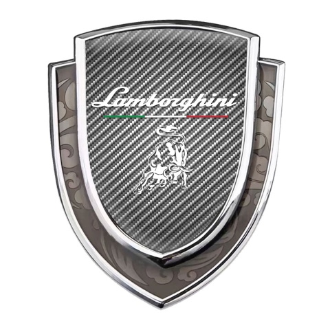 Lamborghini Metal Domed Emblem Silver Light Carbon White Logo Italian Motif