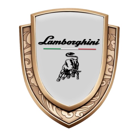 Lamborghini Emblem Badge Self Adhesive Gold Grey Black Logo Italian Flag