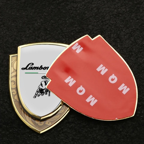 Lamborghini Emblem Badge Self Adhesive Gold Grey Black Logo Italian Flag