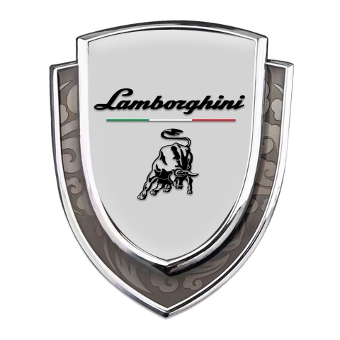 Lamborghini Emblem Badge Self Adhesive Silver Grey Black Logo Italian Flag