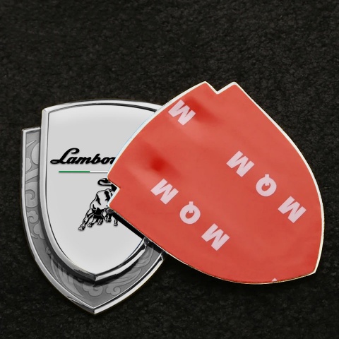 Lamborghini Emblem Badge Self Adhesive Silver Grey Black Logo Italian Flag