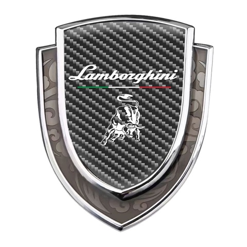 Lamborghini Emblem Fender Badge Silver Dark Carbon Black Logo Italian Flag