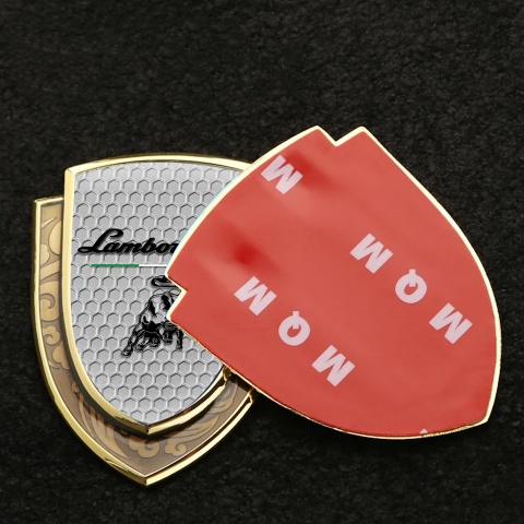 Lamborghini Emblem Fender Badge Gold Honeycomb Black Logo Italian Flag