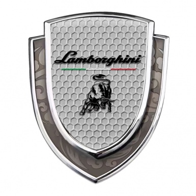Lamborghini Emblem Fender Badge Silver Honeycomb Black Logo Italian Flag