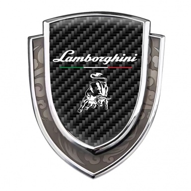 Lamborghini Domed Emblem Silver Black Carbon White Logo Italian Edition