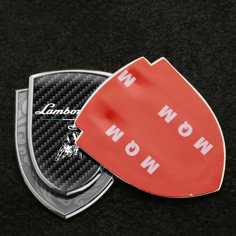 Lamborghini Domed Emblem Silver Black Carbon White Logo Italian Edition