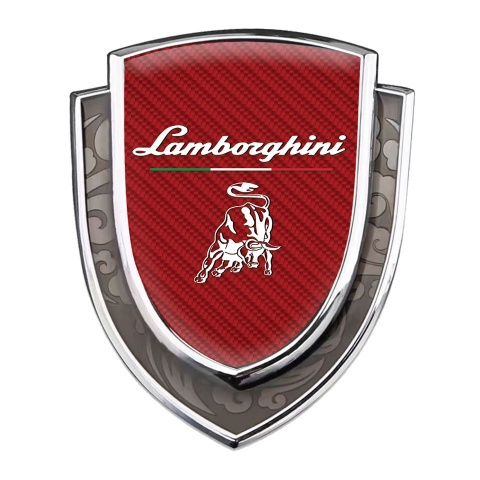 Lamborghini Emblem Ornament Silver Red Carbon White Logo Italian Edition