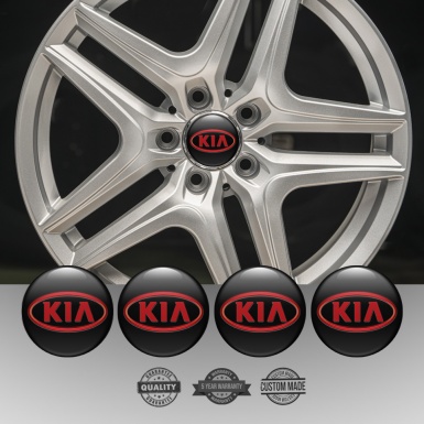 Kia Center Caps Wheel Emblem Black Fill Red Oval Logo Edition
