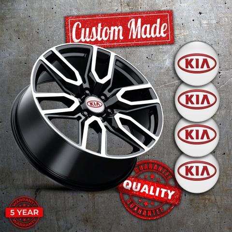 Kia Silicone Stickers for Center Wheel Caps White Fill Red Oval Logo