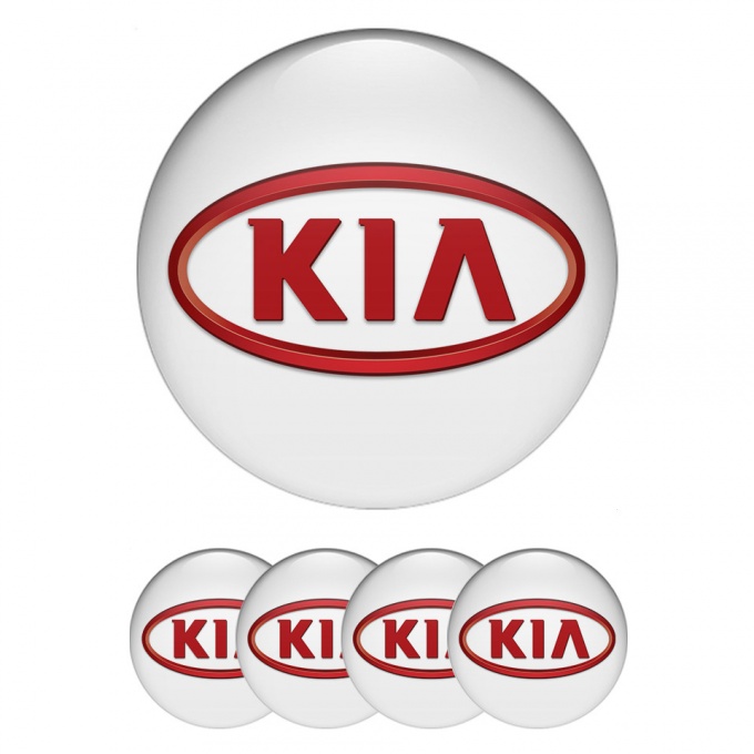 Kia Silicone Stickers for Center Wheel Caps White Fill Red Oval Logo