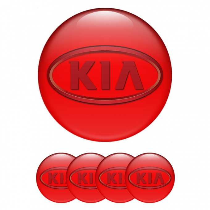 Kia Domed Stickers for Wheel Center Caps Red Fill Dark Oval Logo Design