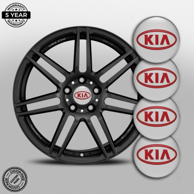 Kia Wheel Emblem for Center Caps Grey Base Red Oval Logo Variant