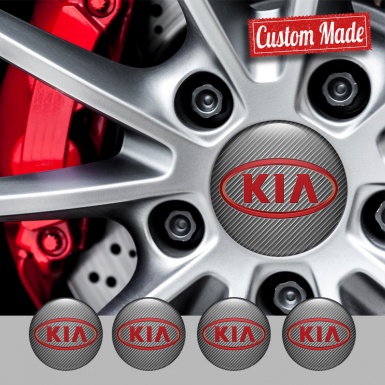 Kia Stickers for Wheels Center Caps Carbon Fiber Red Oval Logo Edition