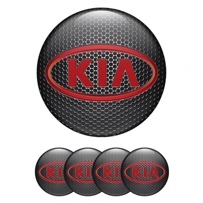 Kia Wheel Emblem for Center Caps Dark Grate Red Oval Logo Variant