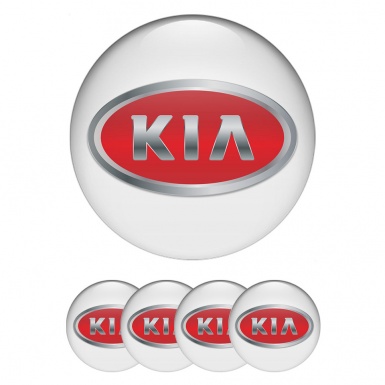Kia Silicone Stickers for Center Wheel Caps White Metallic Red Logo
