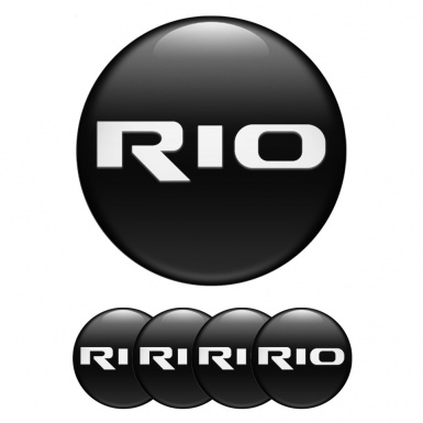 Kia Rio Stickers for Wheels Center Caps Black Base White Logo Motif
