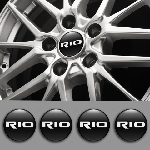 Kia Rio Stickers for Wheels Center Caps Black Base White Logo Motif