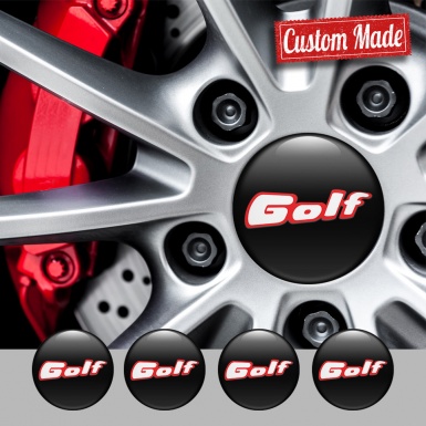 VW Golf Wheel Stickers for Center Caps Black Base Red Outline Logo 