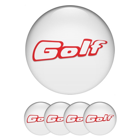 VW Golf Silicone Stickers for Center Wheel Caps White Base Red Outline Logo