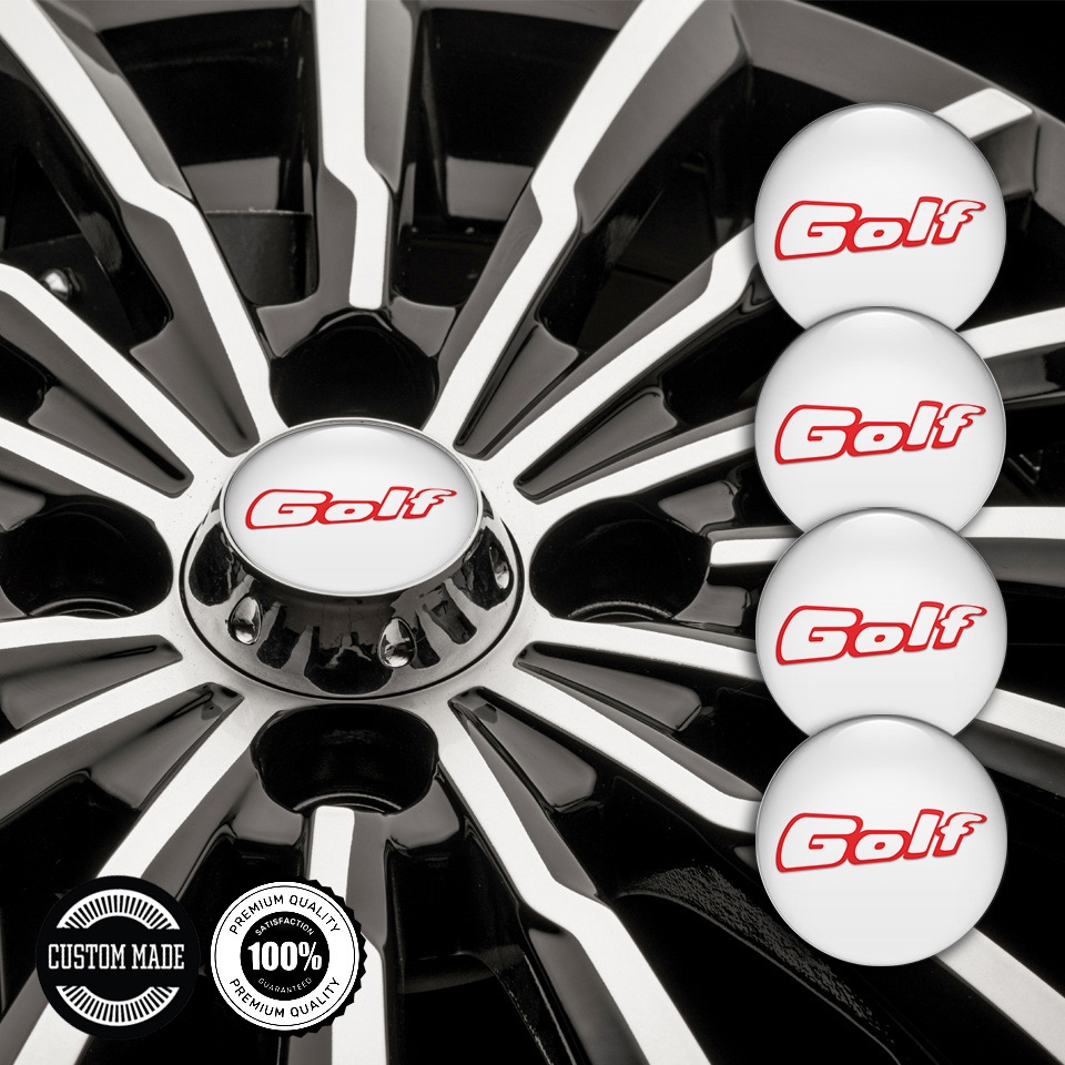 VW Golf Silicone Stickers for Center Wheel Caps White Base Red Outline ...
