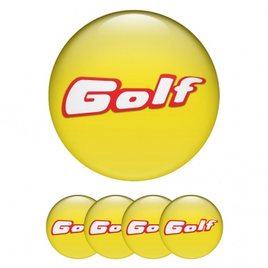 VW Golf Wheel Emblem for Center Caps Yellow Base Red Outline Logo 
