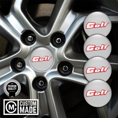 VW Golf Stickers for Wheels Center Caps Grey Base Red Outline Logo 