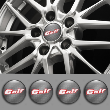 VW Golf Emblem for Wheel Center Caps Carbon Base Base Red Outline Logo 