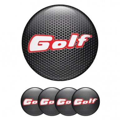 VW Golf Emblem for Center Wheel Caps Dark Steel Base Red Outline Logo 
