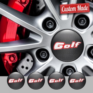 VW Golf Emblem for Center Wheel Caps Dark Steel Base Red Outline Logo 