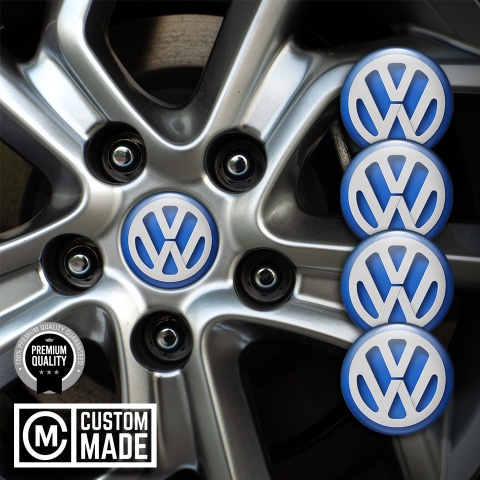 VW Wheel Emblem for Center Caps Blue Ring Light Grey Logo Design
