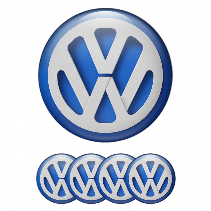 VW Wheel Emblem for Center Caps Blue Ring Light Grey Logo Design