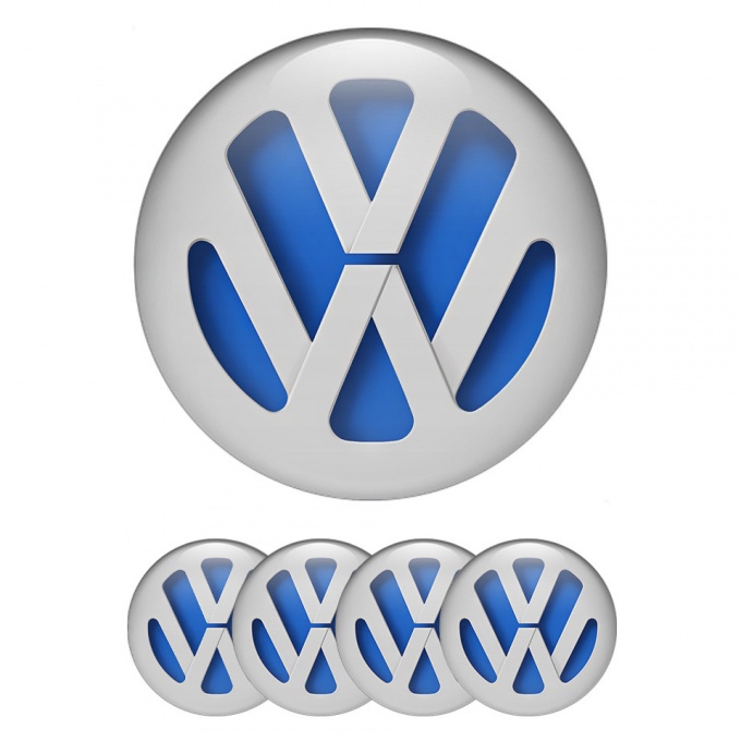 VW Stickers for Wheels Center Caps Blue Base Solid Grey Logo