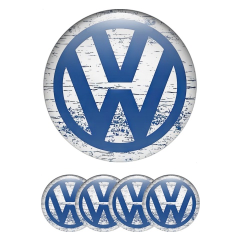 VW Emblem for Wheel Center Caps White Base Blue Grunge Design
