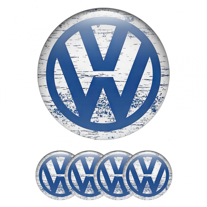 VW Emblem for Wheel Center Caps White Base Blue Grunge Design