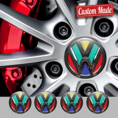 VW Center Wheel Caps Stickers Chrome Base Multicolor Logo Edition