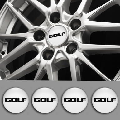 VW Golf Wheel Stickers for Center Caps White Base Black Logo Design