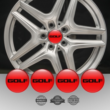 VW Golf Silicone Stickers for Center Wheel Caps Red Base Black Logo