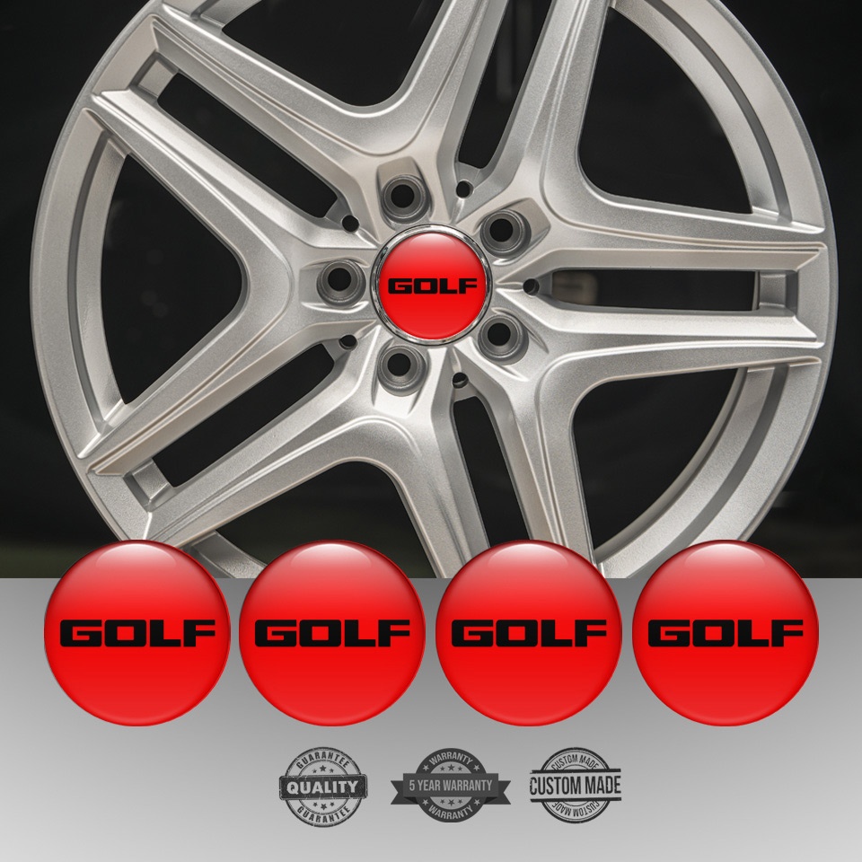 VW Golf Silicone Stickers for Center Wheel Caps Red Base Black Logo ...
