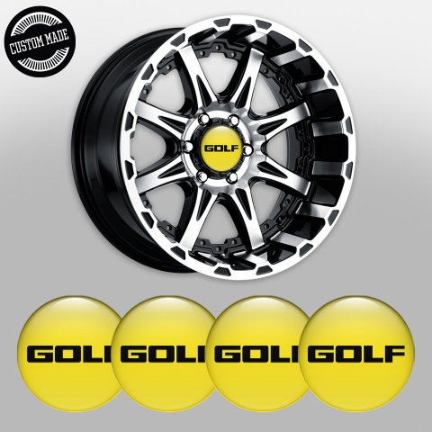 VW Golf Domed Stickers for Wheel Center Caps Yellow Base Black Edition