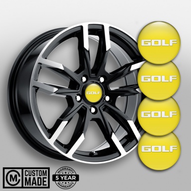 VW Golf Center Wheel Caps Stickers Yellow Base White Logo Design