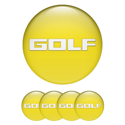 VW Golf Center Wheel Caps Stickers Yellow Base White Logo Design