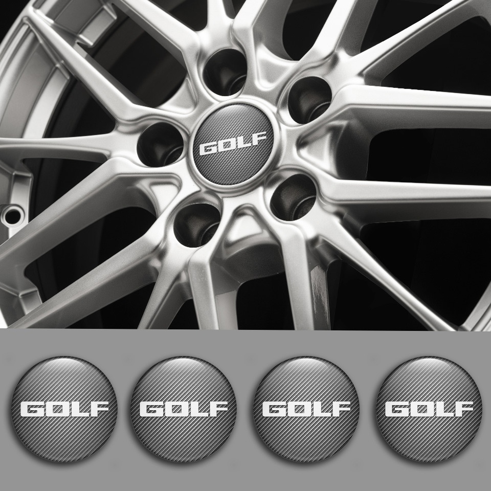 VW Golf Wheel Stickers for Center Caps Carbon Fiber White Logo Design ...