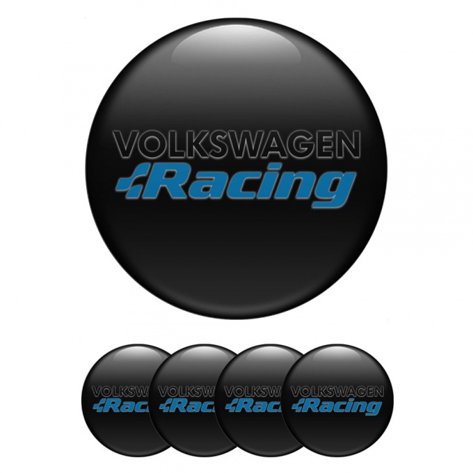 VW Wheel Emblem for Center Caps Black Blue Racing Logo