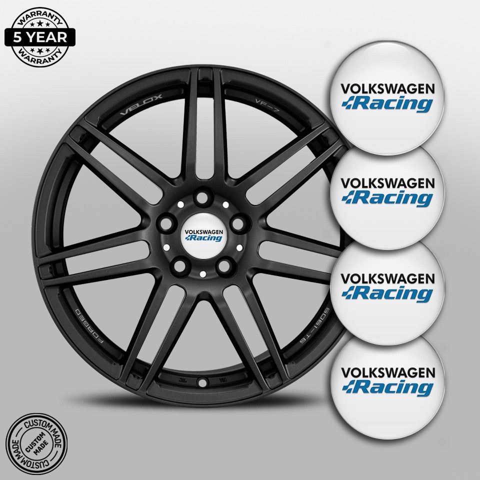 VW Stickers for Wheels Center Caps White Blue Racing Logo | Wheel ...
