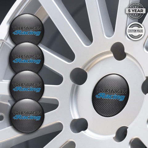 VW Center Wheel Caps Stickers Dark Mesh Blue Racing Edition
