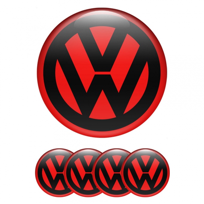 VW Stickers for Wheels Center Caps Red Fill Black Classic Logo Design
