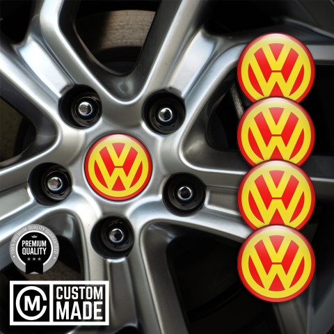 VW Emblem for Wheel Center Caps Red Base Yellow Classic Logo Design